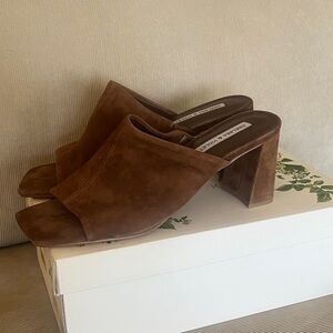 Chelsea & Violet Brown Suede Open-Toe Block Heel Mules
